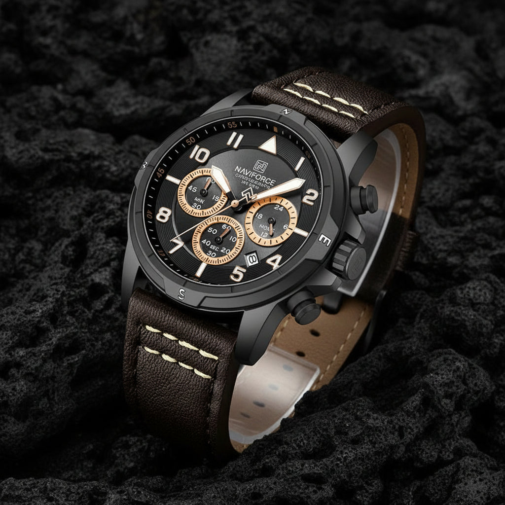 Man'S Watch Quartz Chronograph 30M Waterproof Luminous Hands Leather Band Men Business Fashion Wristwatch Reloj Hombre