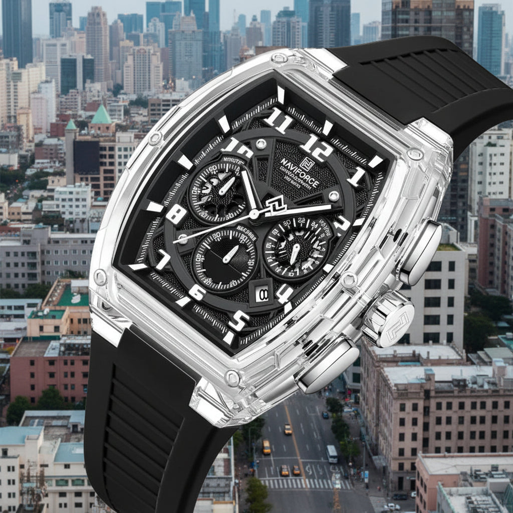 Men'S Multifunction Quartz Chronograph Watch 50M Waterproof Soft Silicone Strap Fashion Sports Wristwatch Reloj Hombre