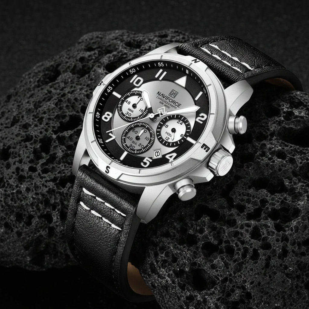 Man'S Watch Quartz Chronograph 30M Waterproof Luminous Hands Leather Band Men Business Fashion Wristwatch Reloj Hombre