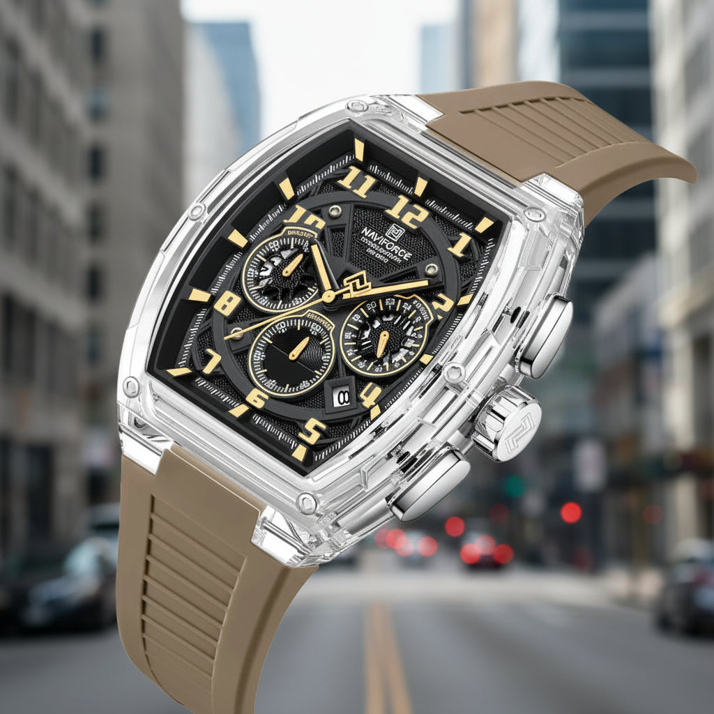 Men'S Multifunction Quartz Chronograph Watch 50M Waterproof Soft Silicone Strap Fashion Sports Wristwatch Reloj Hombre