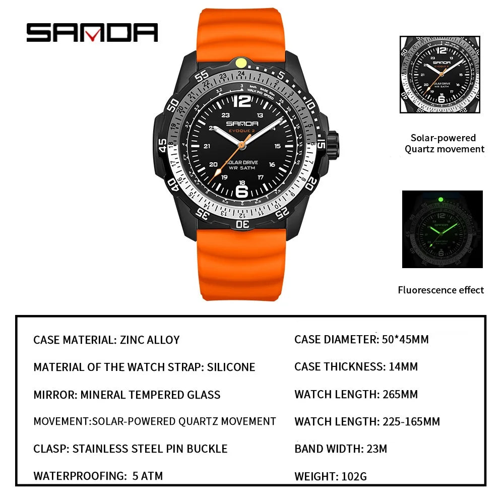 Sanda Brand Men'S Creative Solar-Powered Watches Quartz Analogue Luminous Waterproof Long-Lasting Sports Wrist Innovative Design