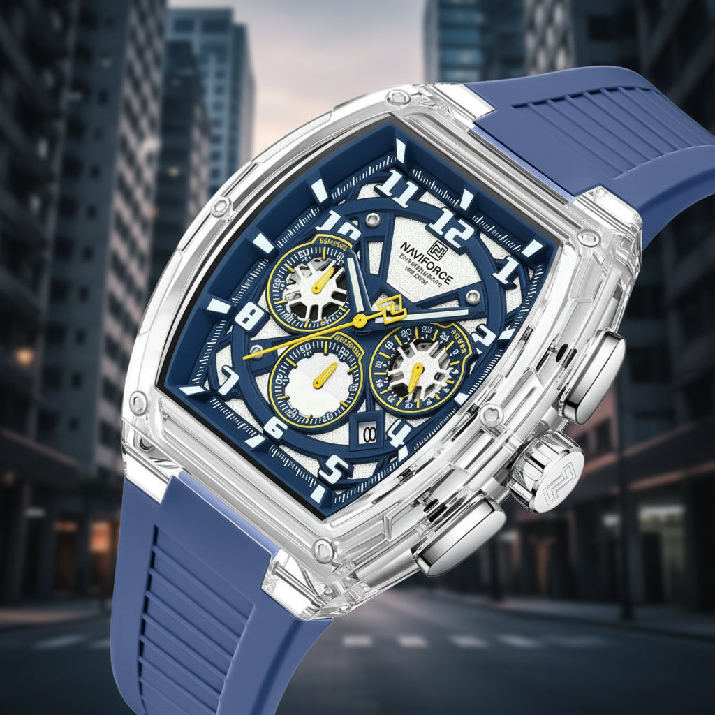 Men'S Multifunction Quartz Chronograph Watch 50M Waterproof Soft Silicone Strap Fashion Sports Wristwatch Reloj Hombre