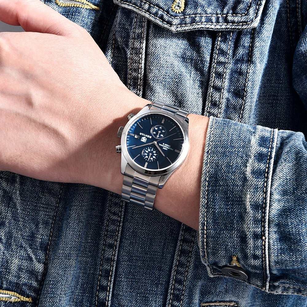 New  Sports Quartz Watch Luxury30M Waterproof Chronograph Fashion Leather Military Clock Relojes Hombre