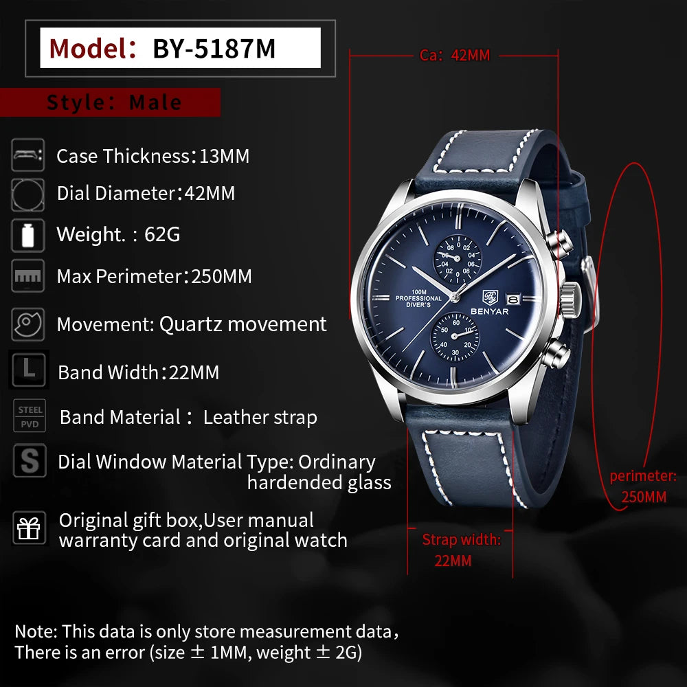 New  Sports Quartz Watch Luxury30M Waterproof Chronograph Fashion Leather Military Clock Relojes Hombre