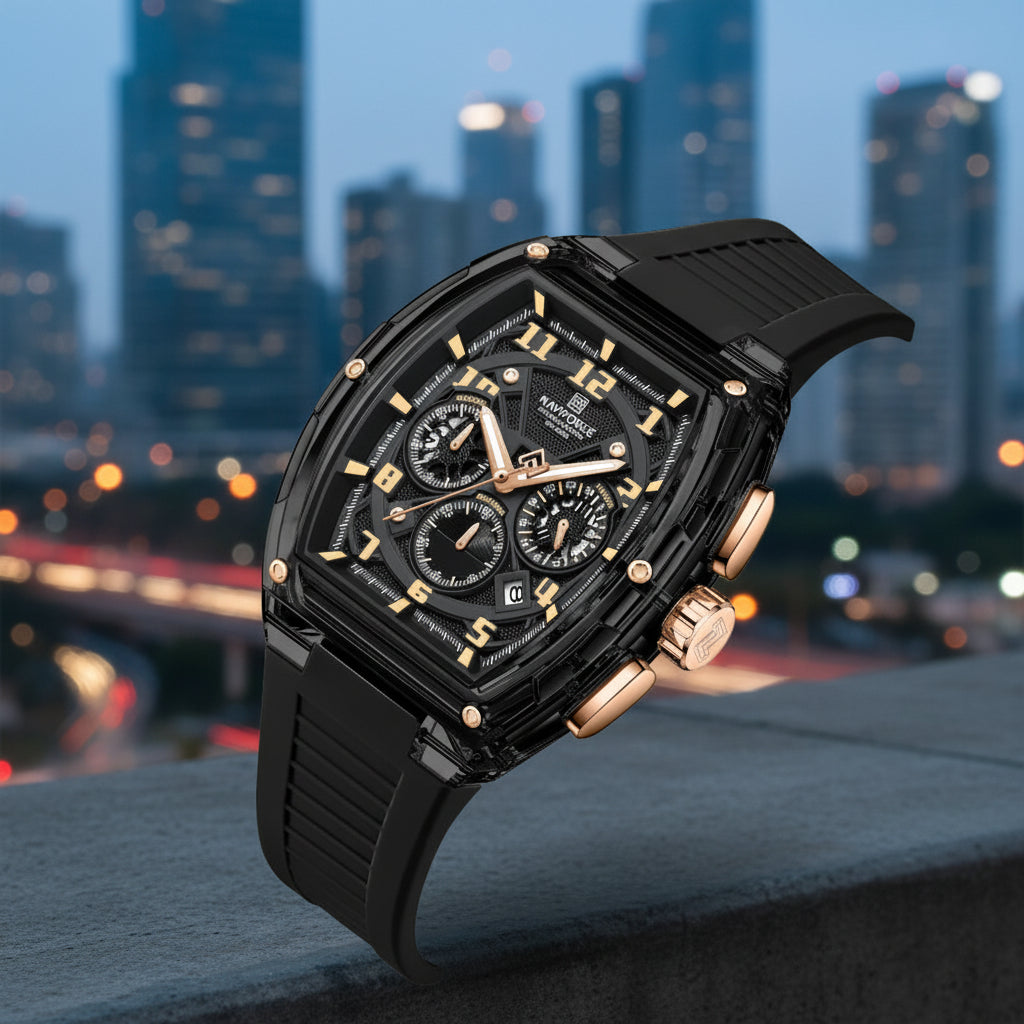 Men'S Multifunction Quartz Chronograph Watch 50M Waterproof Soft Silicone Strap Fashion Sports Wristwatch Reloj Hombre