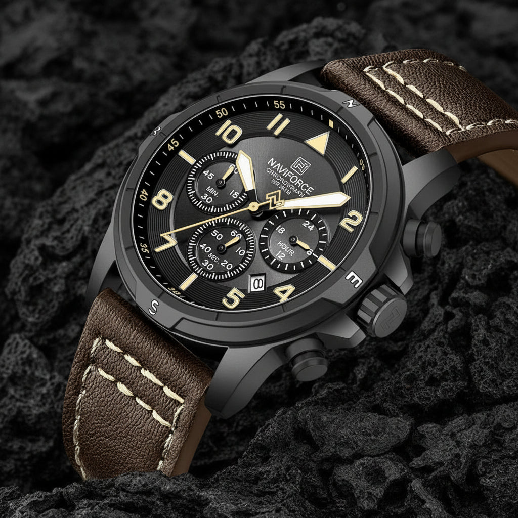 Man'S Watch Quartz Chronograph 30M Waterproof Luminous Hands Leather Band Men Business Fashion Wristwatch Reloj Hombre
