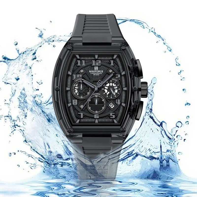 Men'S Multifunction Quartz Chronograph Watch 50M Waterproof Soft Silicone Strap Fashion Sports Wristwatch Reloj Hombre