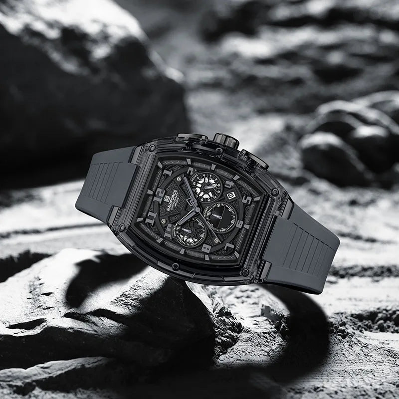 Men'S Multifunction Quartz Chronograph Watch 50M Waterproof Soft Silicone Strap Fashion Sports Wristwatch Reloj Hombre
