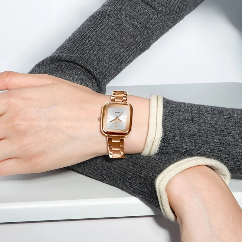 Square Watches for Women 3ATM Waterproof Stainless Steel Fashion Ultra Light Girls' Watch Wristwatch Gift Box for Lady