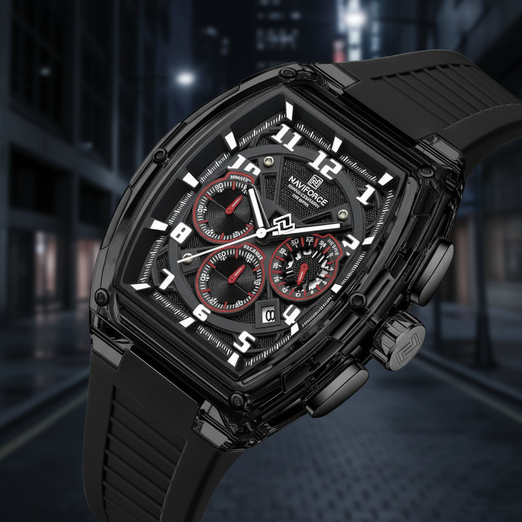 Men'S Multifunction Quartz Chronograph Watch 50M Waterproof Soft Silicone Strap Fashion Sports Wristwatch Reloj Hombre