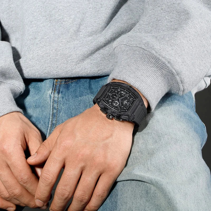 Men'S Multifunction Quartz Chronograph Watch 50M Waterproof Soft Silicone Strap Fashion Sports Wristwatch Reloj Hombre