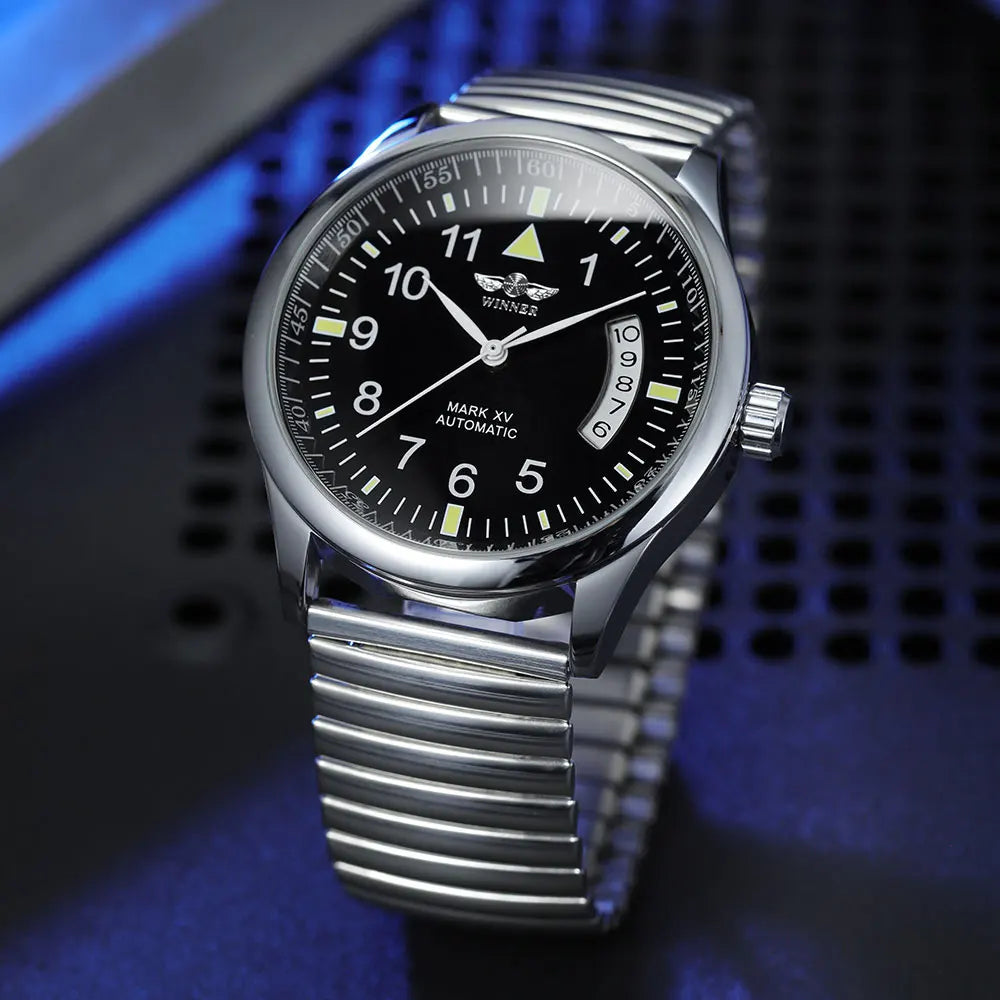 Luxury Brands WINNER Field Pilot Watch for Man Stainless Steel Automatic Movement Clock High Quality Diver Male Wristwatch Copy