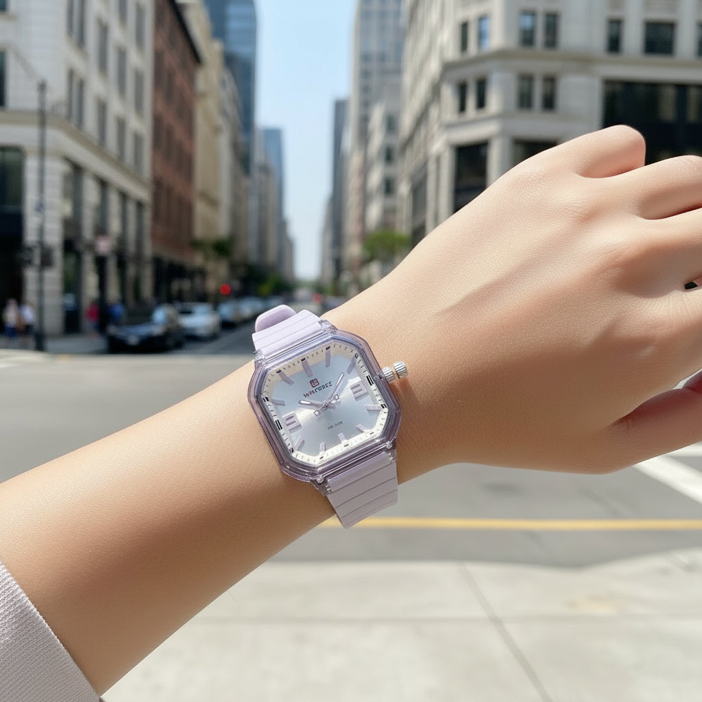 Women Polygon Watch Display Silicone Strap 50M Waterproof Luminous Fashionable Elegant Ladis Girls Wristwatch Gift Box