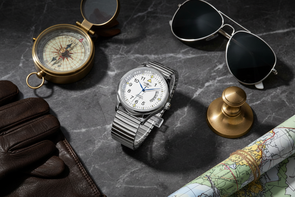 Winner Mark XV - White Dial Flat Lay